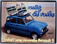 1975-La campagne de cette anne est axe sur l'extrieur : la R4 
      peut aller partout et permet de prendre l'air, des vacances "Mettez les voiles" 
      pour la Renault 4 Safari.