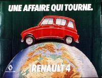 Pour symboliser le fait que la 4L est bien vendue de par le monde, 
      A.Bertrand dessine la voiture qui surmonte le globe en s'adaptant  la courbure du monde : 
      "Une affaire qui tourne". 